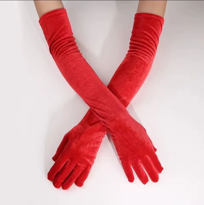 Бархатные фатиновые прозрачные длинные перчатки атласные