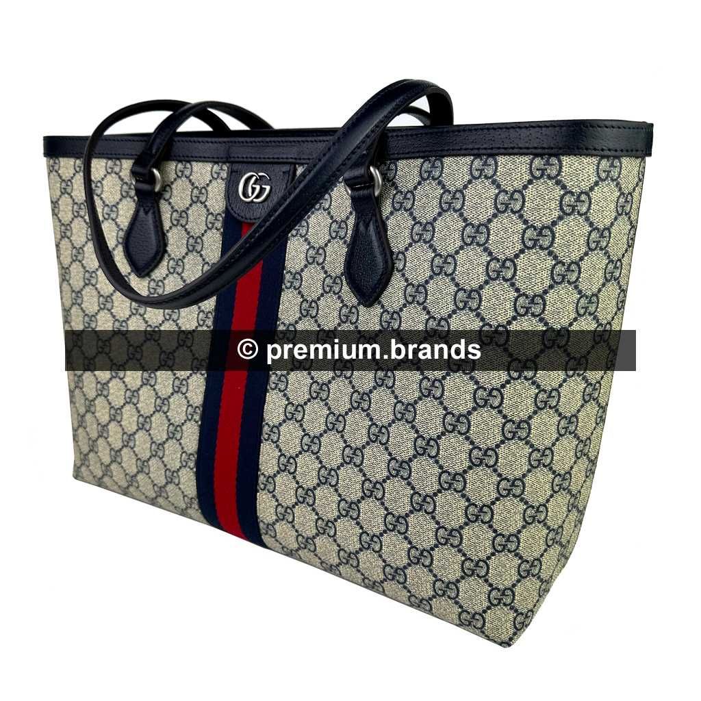 Torebka Gucci Ophidia GG Medium Tote granatowa skóra naturalna/canvas