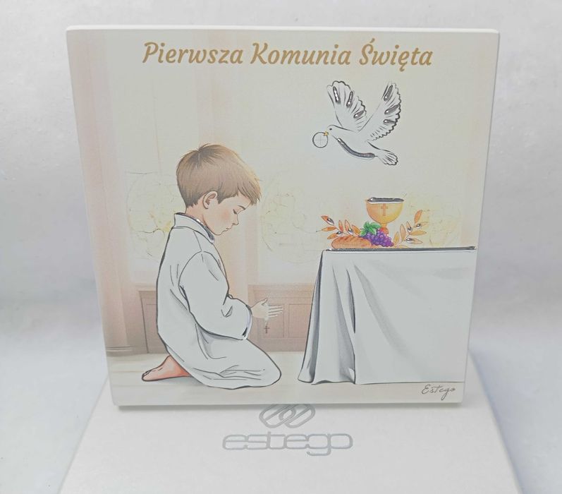 Obrazek Malowany Na Drewnie Grawer Pamiątka Komunii dla Chłopca