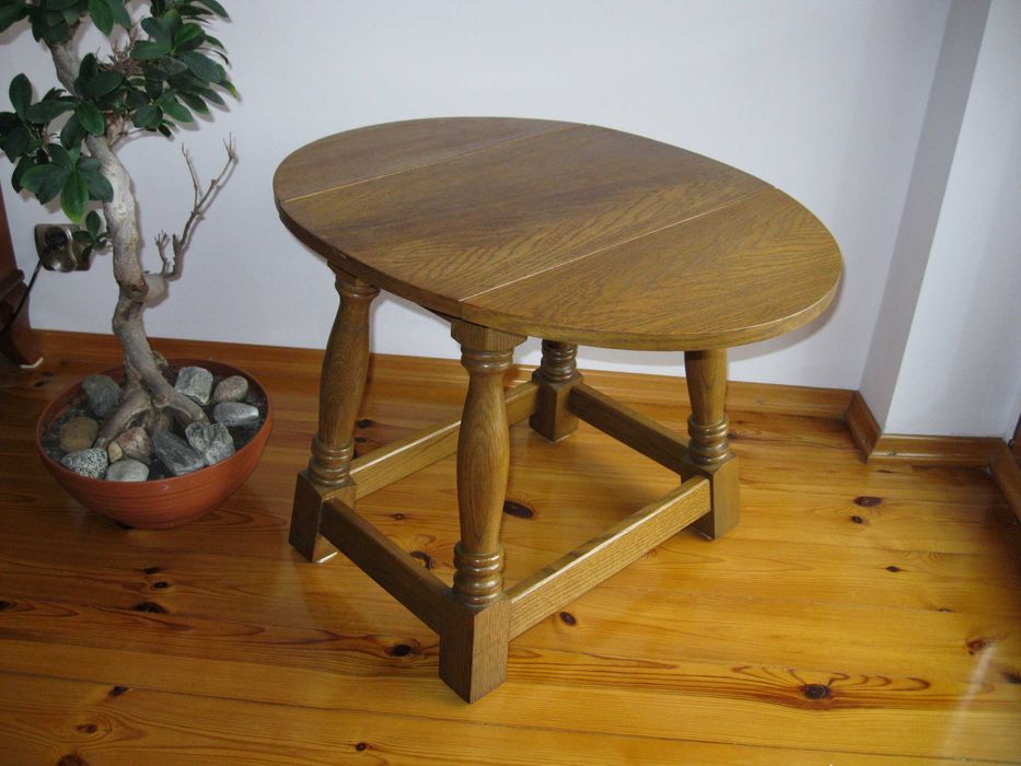 Stolik rozkładany, dębowy, lite drewno