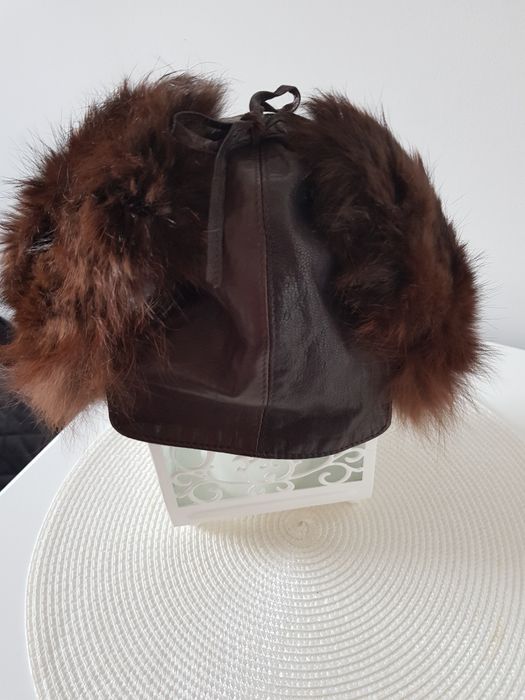 KARIBU czapka pilotka uszanka skóra lis