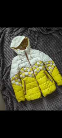 Зимняя куртка парка жёлтая с белым подростковая