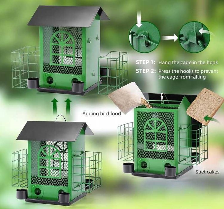 Karmniki dla ptaków na zewnątrz, metalowy z podwójnym klatką