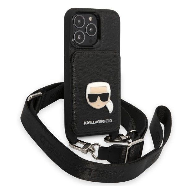 Etui na iPhone 13 Pro / 13 - Karl Lagerfeld Saffiano Metal Karl's Head