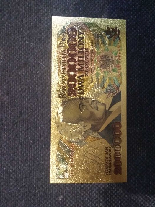 Banknot kolekcjonerski pozłacany - RL 2 miliony Ignacy Paderewski