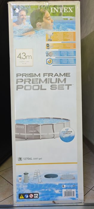 Basen ogrodowy stelażowy INTEX Prism 427x107 cm Pompa Drabinka Pokrywa
