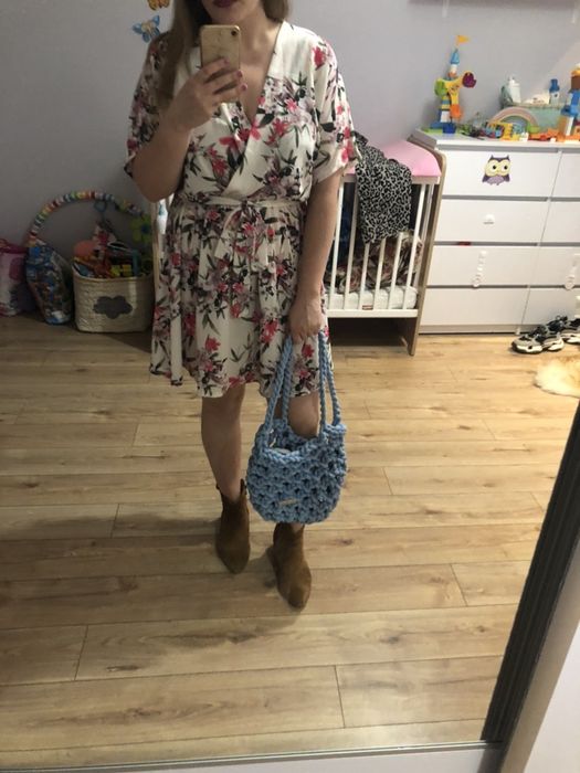 Torebka bohou pleciona ze sznurka błękitna lato