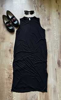 Czarna sukienka do kolan na ramiaczkach 100 % wiskoza