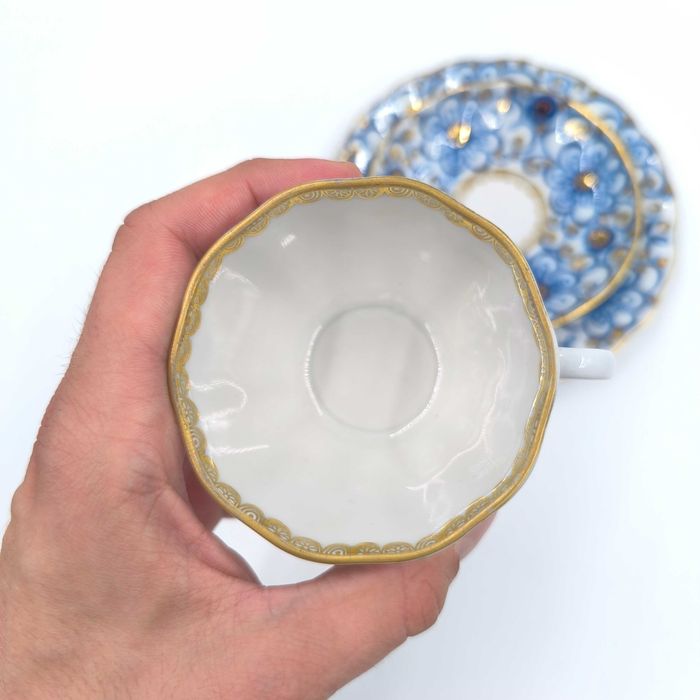 Łomonosow Trio Filiżanka Podstawek Spodek Talerzyk Porcelana Kobalt