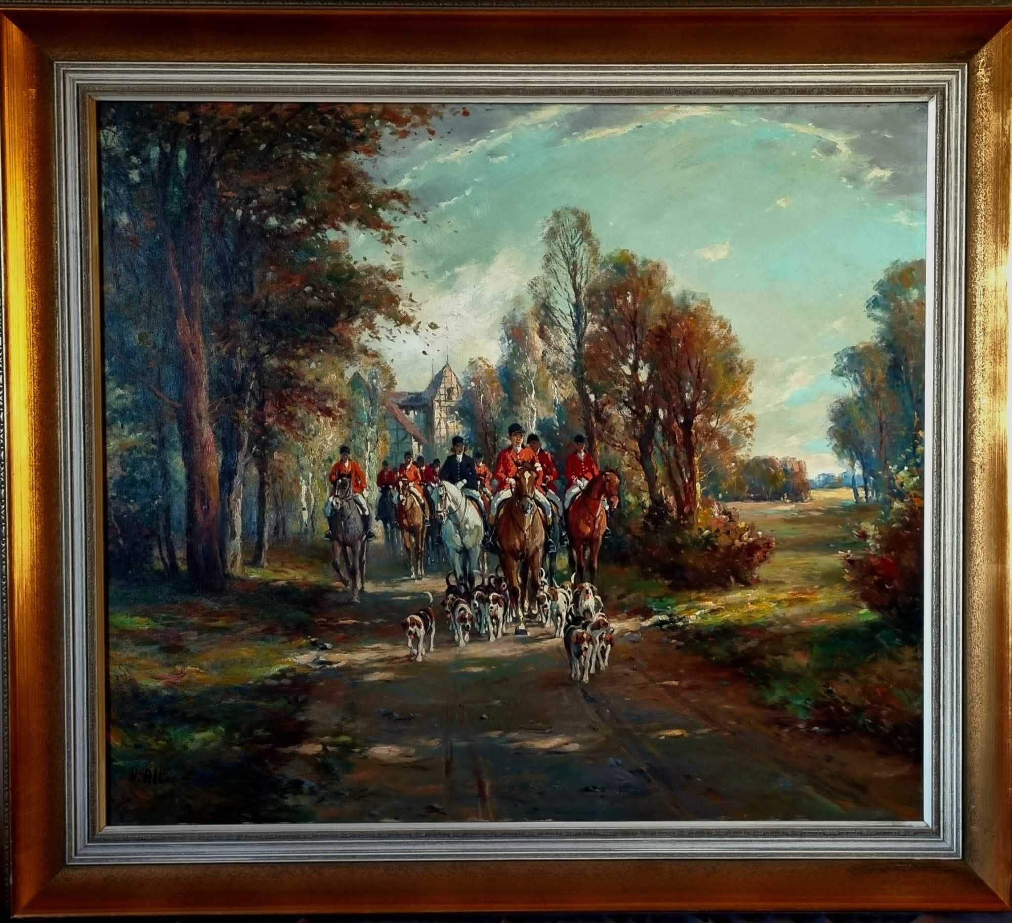 Wyjazd na polowanie, olej/płótno, Horst Altermann ur. 1925 zm.1978