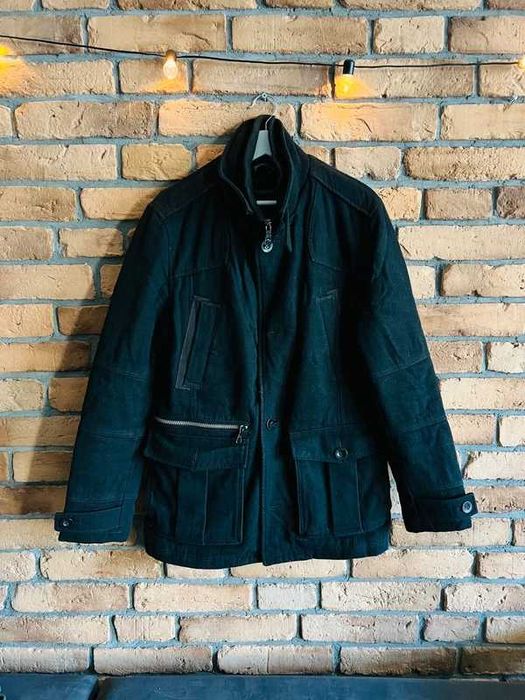 Czarny męski płaszcz ocieplany rozpinany XL L z kołnierzem