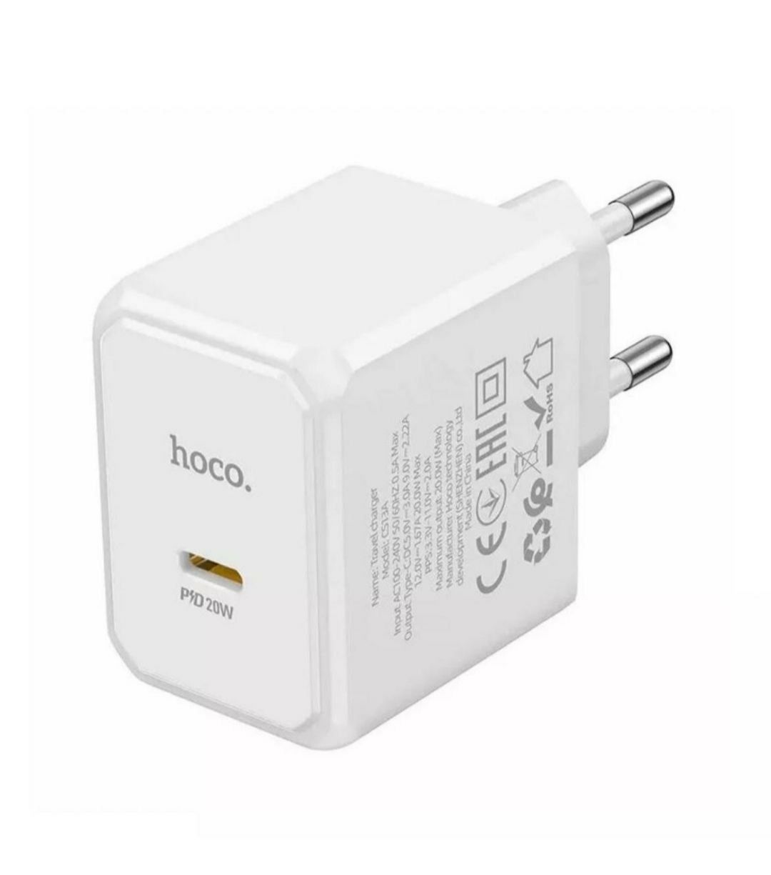 Блок живлення+кабель Type-C/Lightning Hoco 20W White