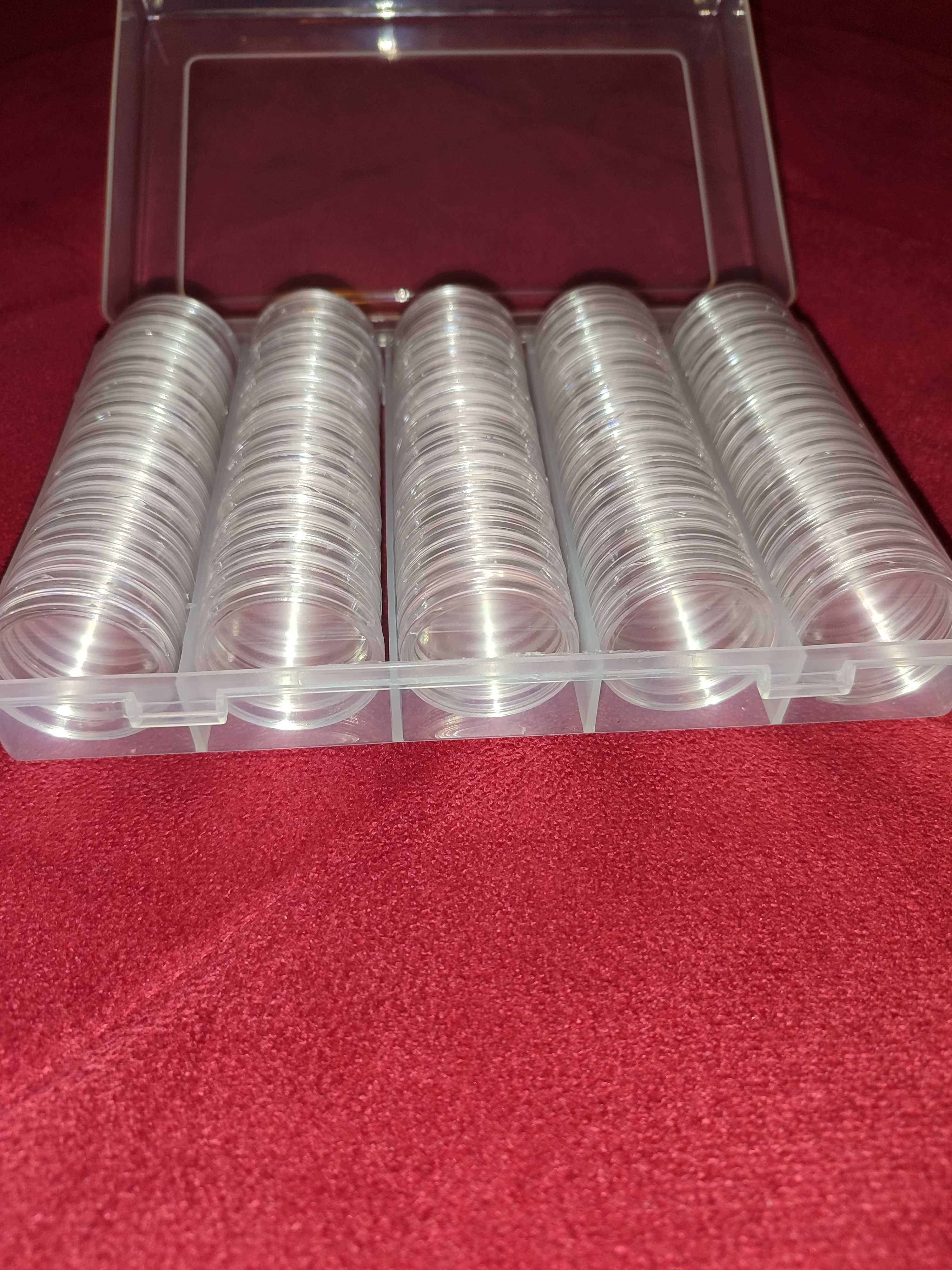 2 Caixas de armazenamento de moedas de 2€com 100 cápsulas cada
