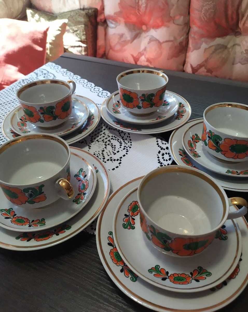 Чайный сервиз трио Тернополь 70г СССР посуда фарфор винтаж бу чашка