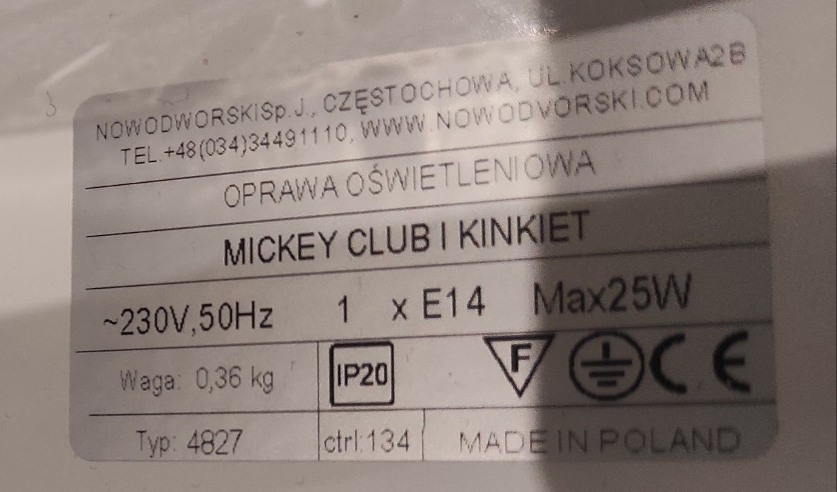 Kinkiet Mickey Club / Nowodworski 1xE14