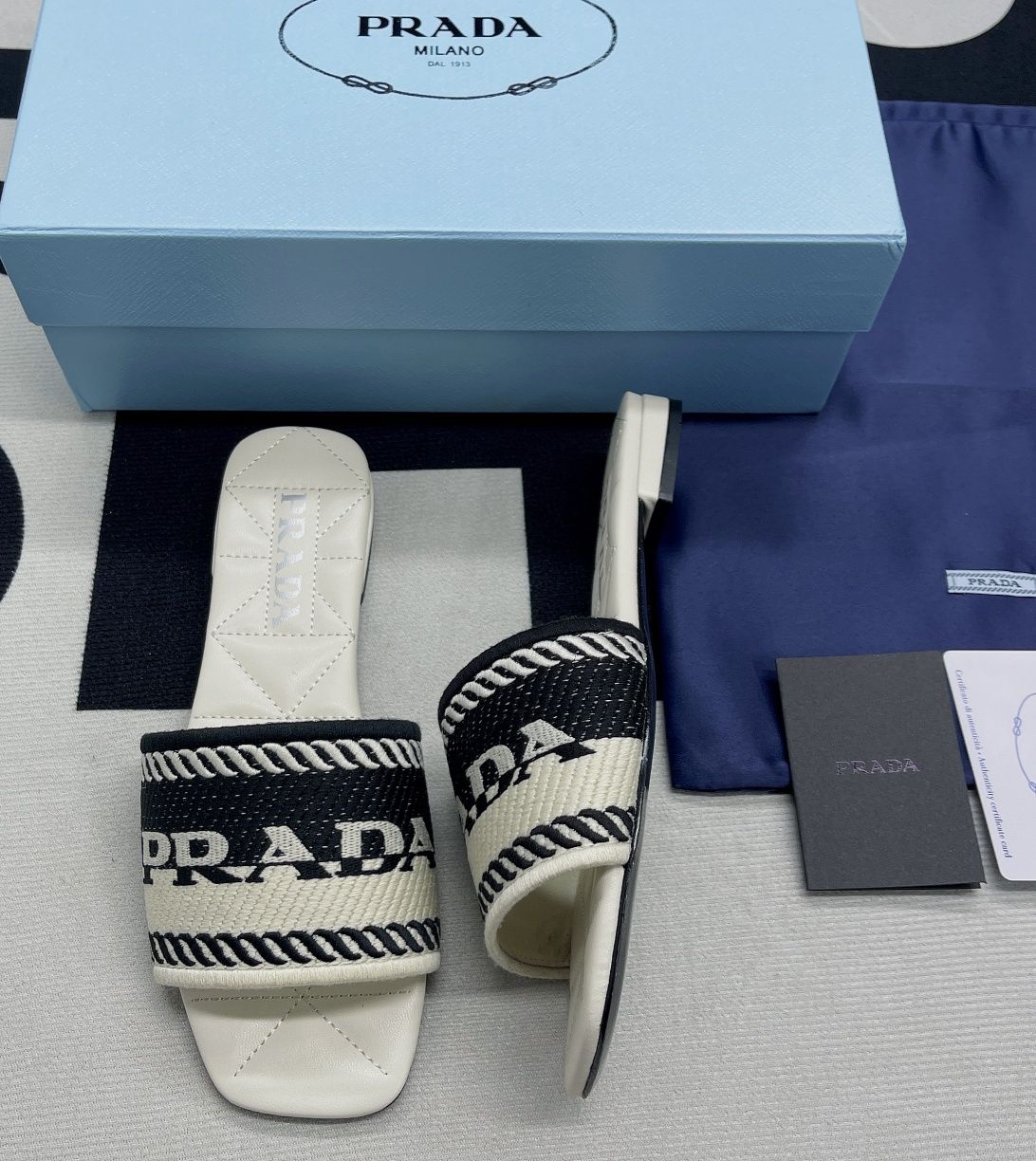 Prada Logo Jacquard-knit Slides