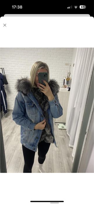 Зимова джинсова парка куртка на меху