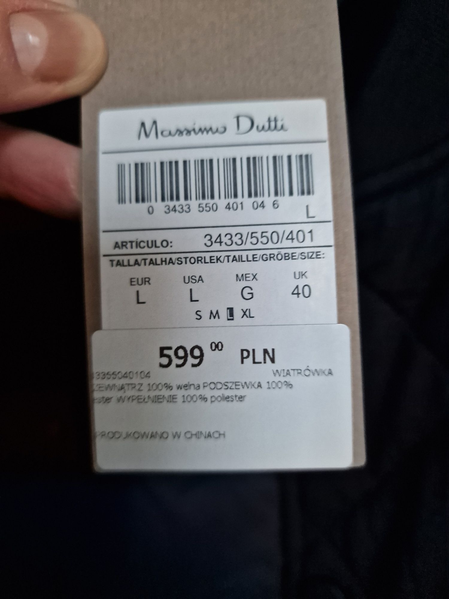 Nowa męska kurtka 100% wełna Merino, Massimo Dutti
