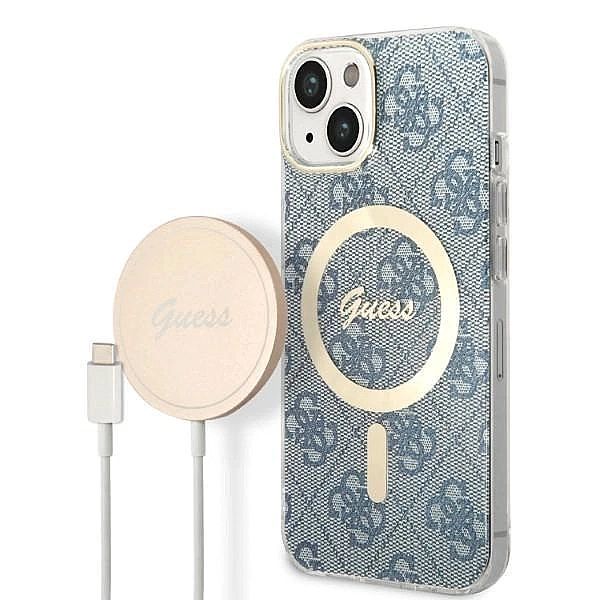 Etui Guess 4G Print MagSafe na iPhone 14 Plus + ładowarka indukcyjna -