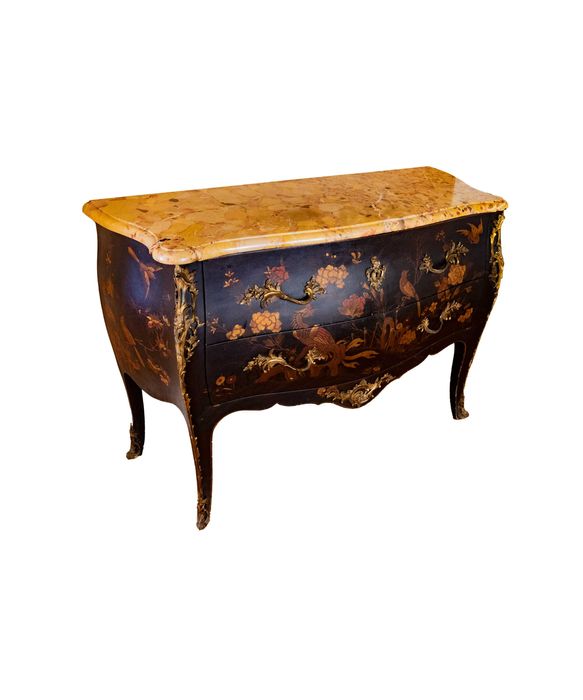 Cómoda Bombada Laca Mármore Luís XV, Século XIX