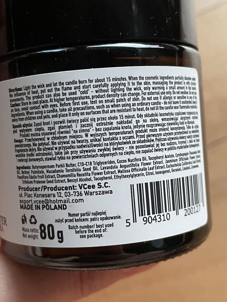 Vcee świeca do masażu olej kokosowy masło shea trawa cytrynowa nowa