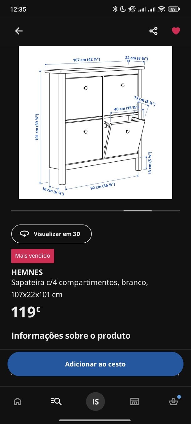Sapateira Ikea modelo Hemnes