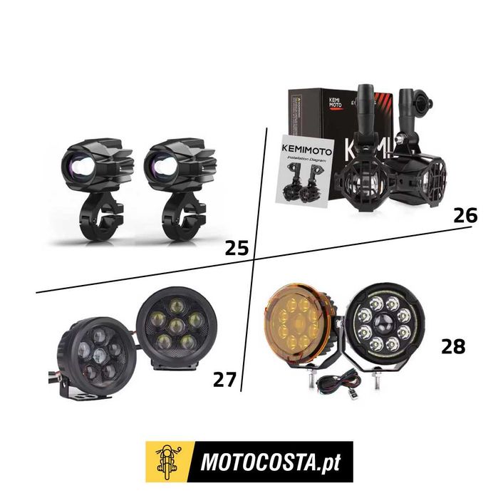 Faróis Auxiliares LED - Bifocais, com Halo e Suportes - MOTOCOSTA
