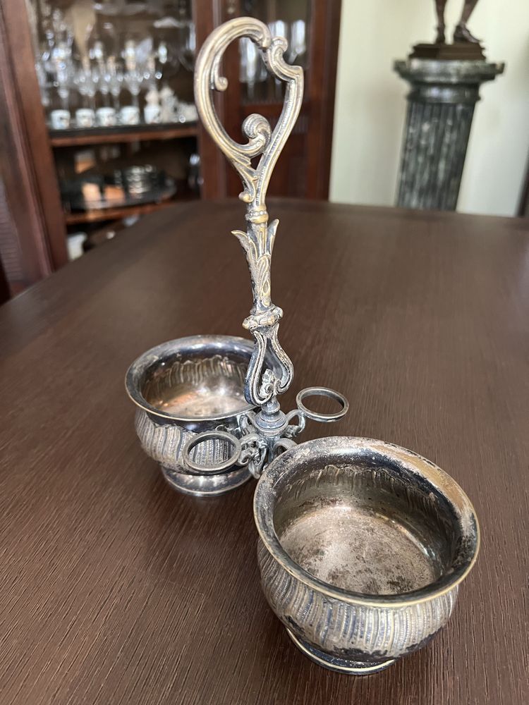 Platerowany kabaret solniczka przedwojenne przybory kuchenne