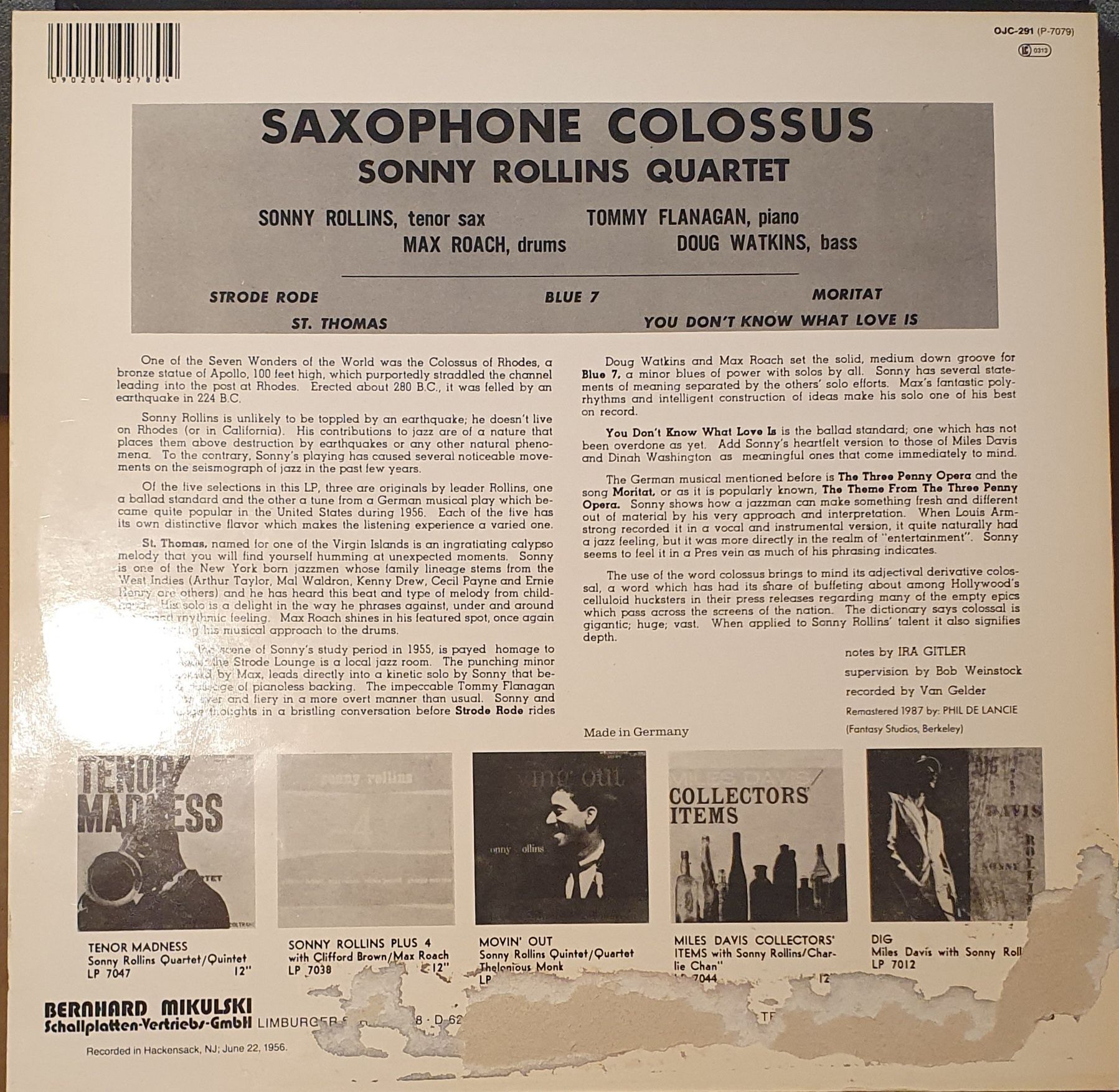 Великий альбом Sonny Rollins Saxophone colossus  винил пластинка джаз