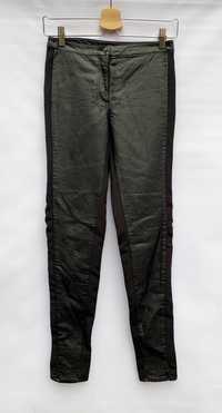 Spodnie Skórzane H&M Skóra Czarne XS 34 Wstawki Rurki