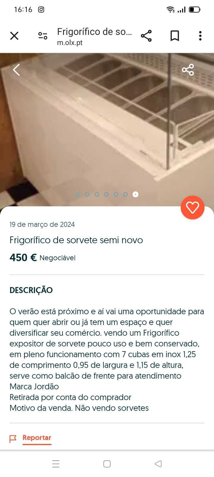 Balcão frigorífico para gelados