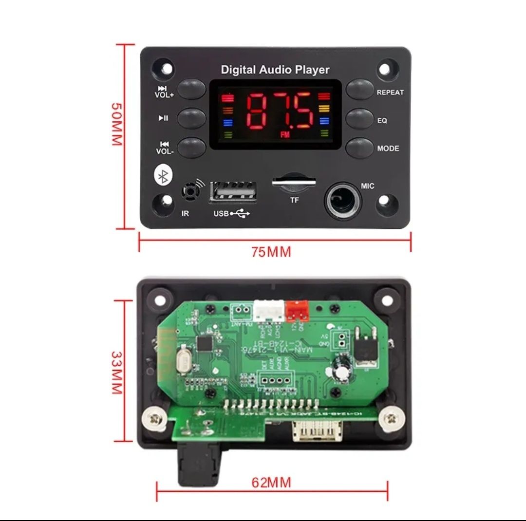 Аудио декодер Bluetooth, mp3 плеер, usb, приёмник, радио. Микрофон,FM