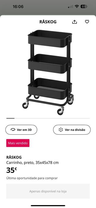 Carrinho RÅSKOG preto, em ótimo estado