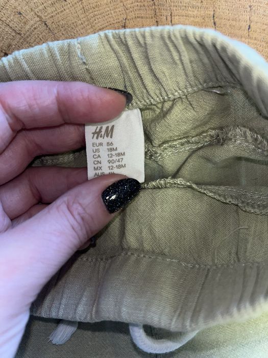 Seledynowe spodnie lniane chłopięce letnie 86 cm hm