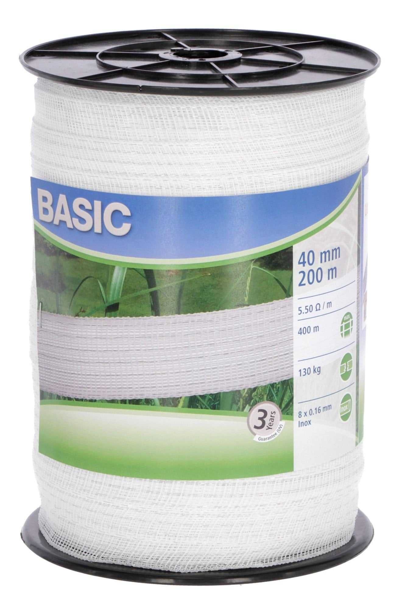 Taśma do ogrodzenia elektrycznego BASIC 40mm, 200m (8x0.16]