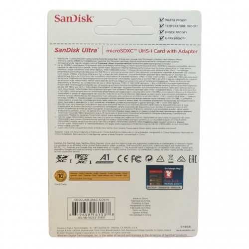 Карта памяти SanDisk Ultra microSDXC 256GB UHS-I + SD адаптер Class 10