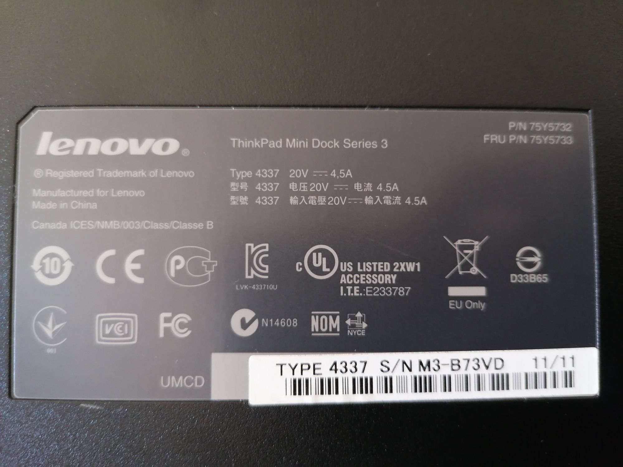 Dockstation Lenovo Thinkpad mini dock Series 3