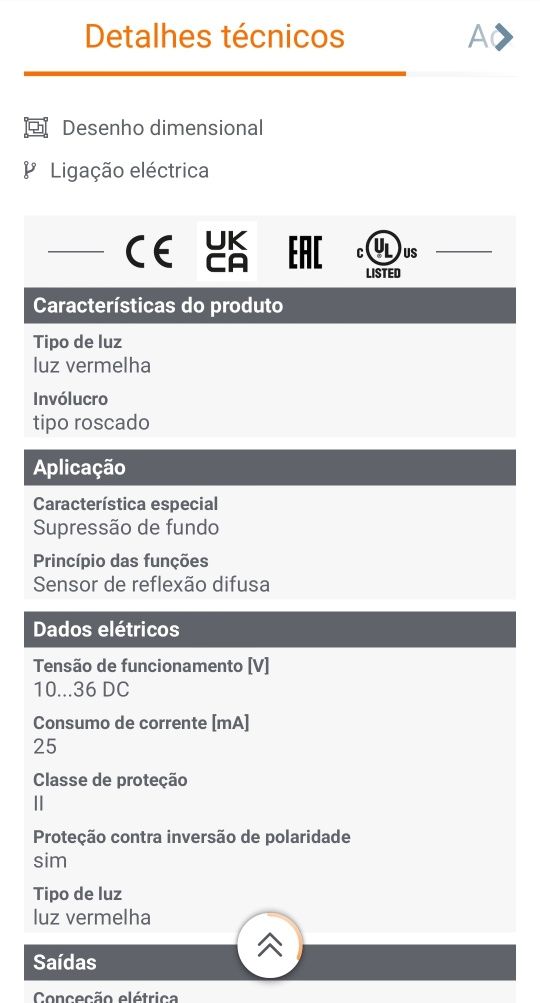 Sensore de reflexão difusa com supressão de fundo IFM