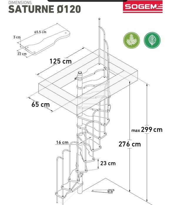 Escada meia espiral em madeira