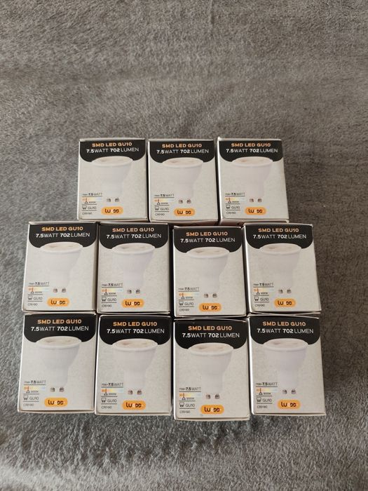 Żarówki SMD Led GU10 7.5Watt 702 Lumen 3000K 11 sztuk