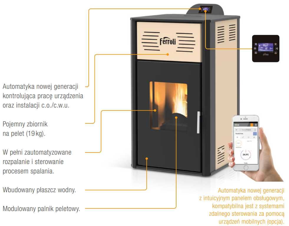 Piec na pellet Ferroli Breta 8 kW stalowy z płaszczem wodnym