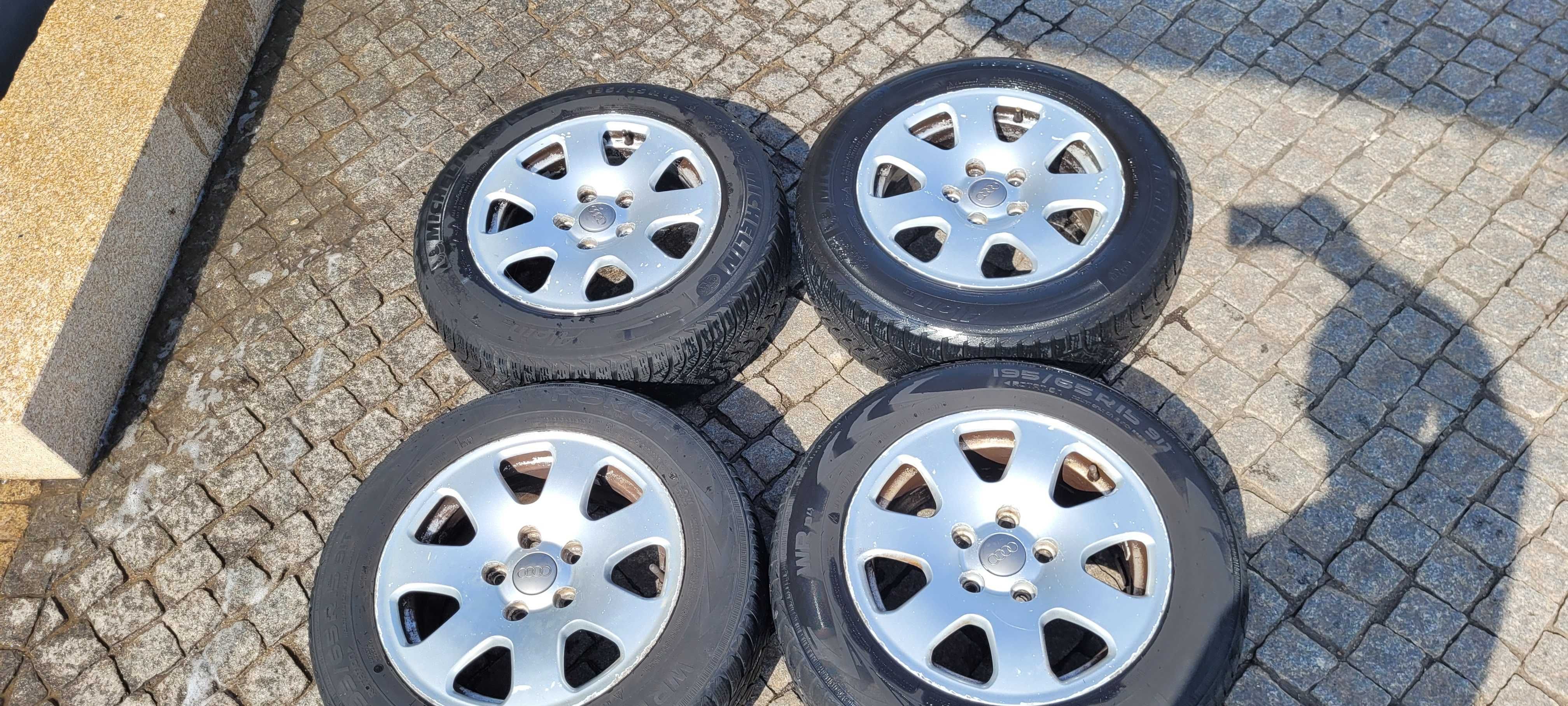4 Jantes ORIGINAIS AUDI R15" 5x112 Et39 com Pneus a meio piso195/65/15