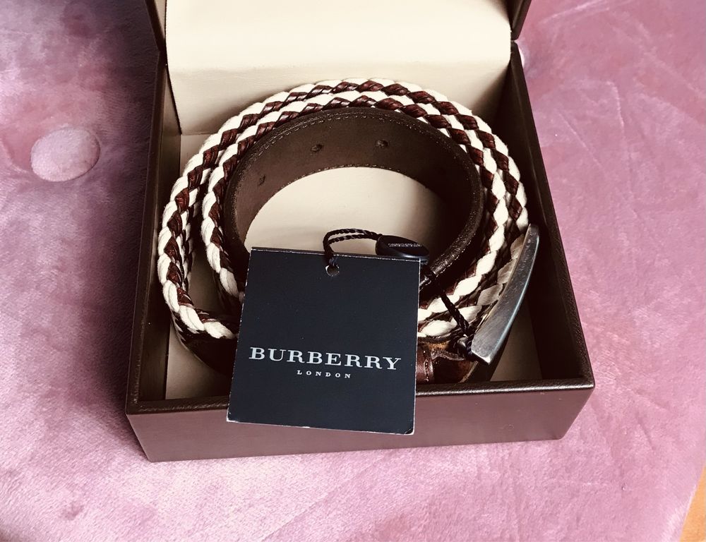 Pasek Burberry vintage, plecionka, skóra, brąz, S