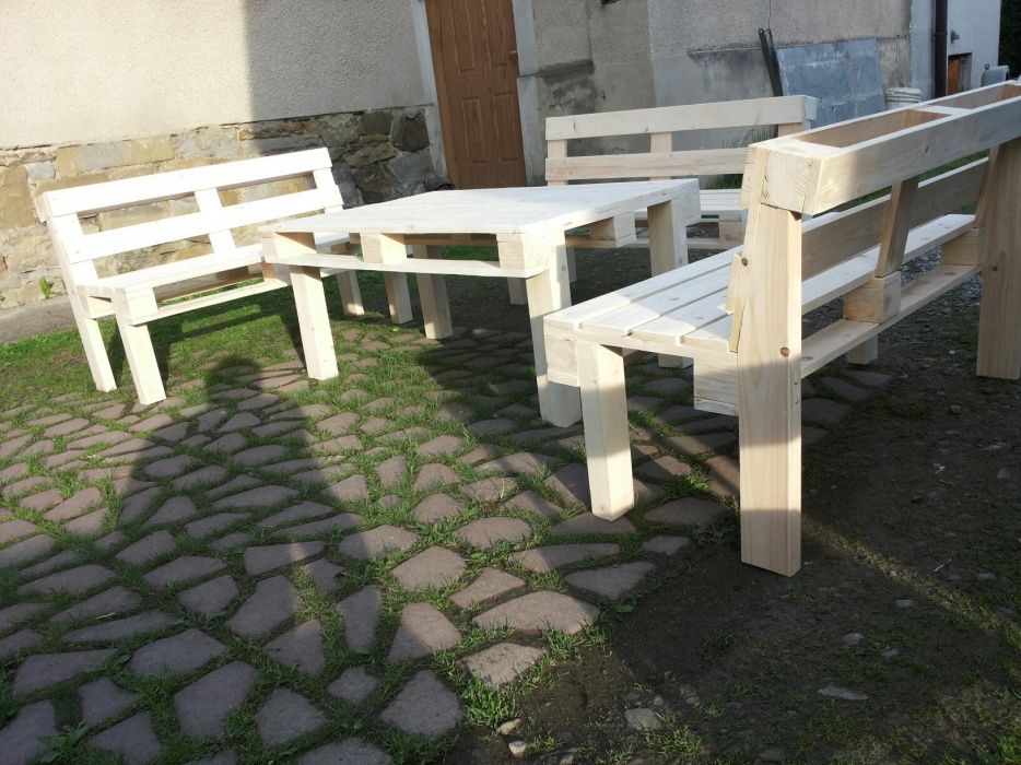Meble ogrodowe z palet,komplet wypoczynkowy,stół, ławka. Transport