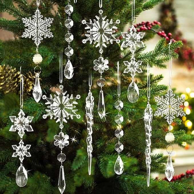 10 x ozdób choinkowych akrylowych – kryształowe płatki i sople