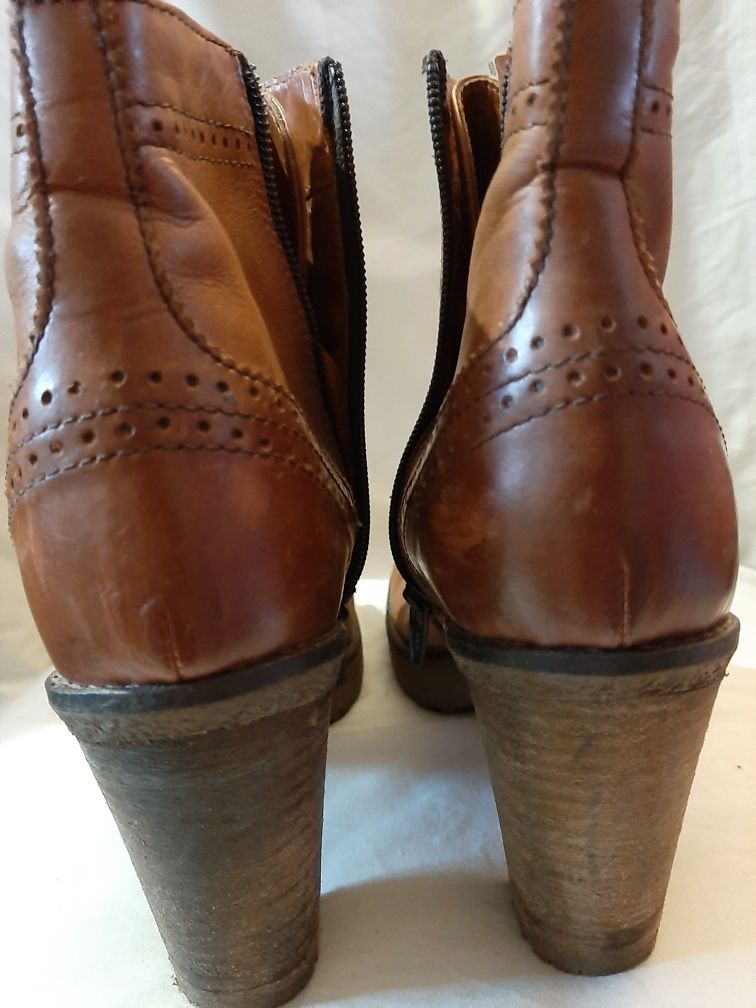 brązowe skórzane buty damskie, za kostkę, MARIPE