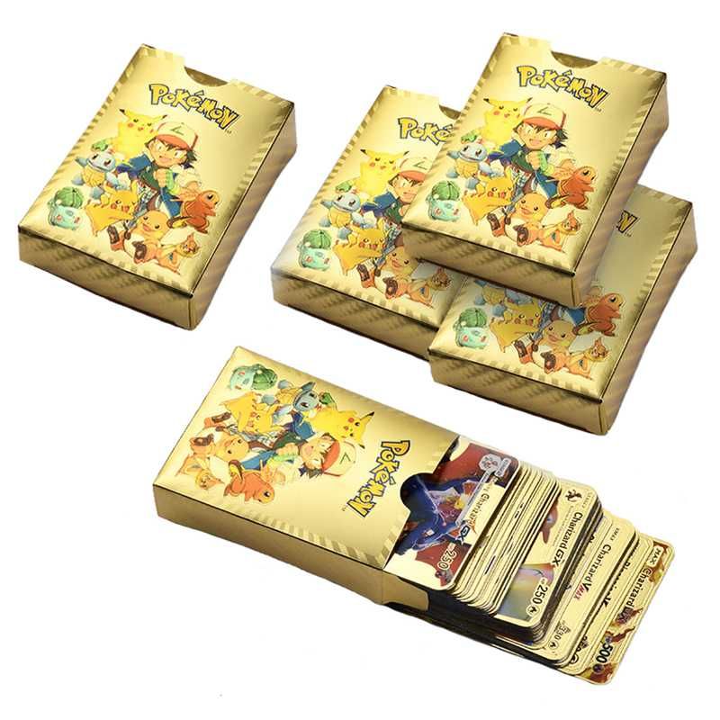 Złote Karty Pokemon Zestaw 55szt Kolekcjonerskie