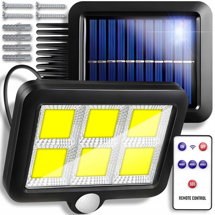 Lampa solarna z czujnikiem ruchu zmierzchu LED ogrodowa + pilot