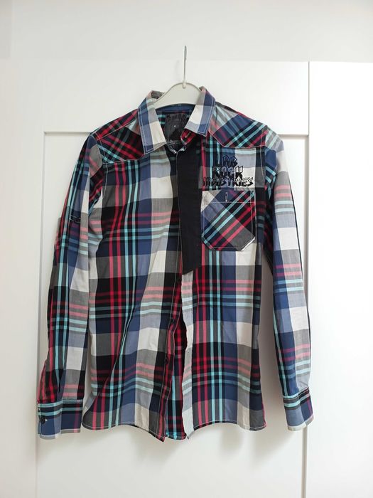 12-13lat 152cm biala kolorowa koszula meska w krate kratke dla chlopca