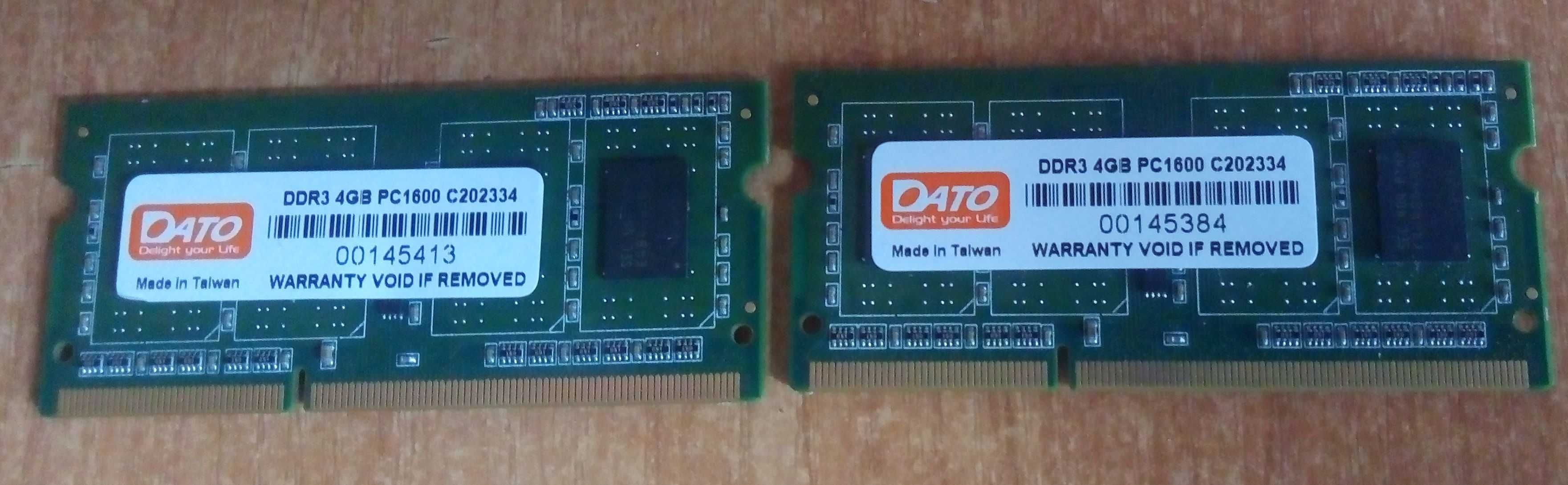 2 модуля памяти для ноутбука DDR3 4Gb 1600 Mt/c DATO (Тайвань)